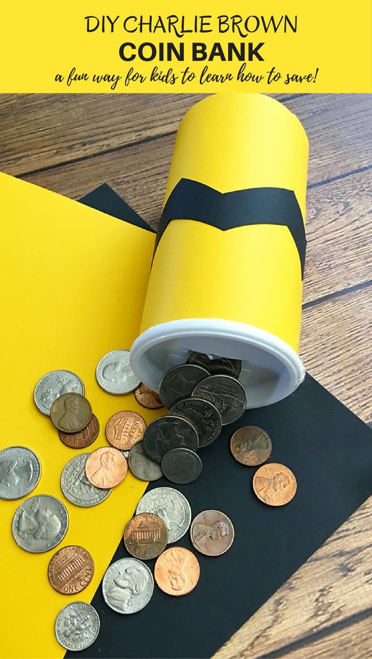 DIY Charlie Brown Coin Bank is perfect for teaching your child how to save. Super easy and fun to make using simple craft supplies.
