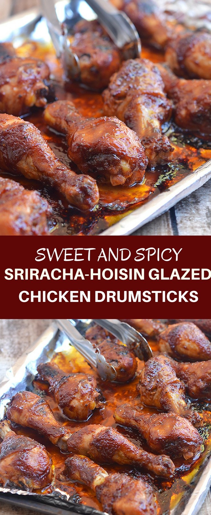 Sriracha-Hoisin Glazed Chicken Drumsticks are marinaded in a sweet, spicy Sriracha and hoisin glaze. They're easy to make for an amazing weeknight meal!