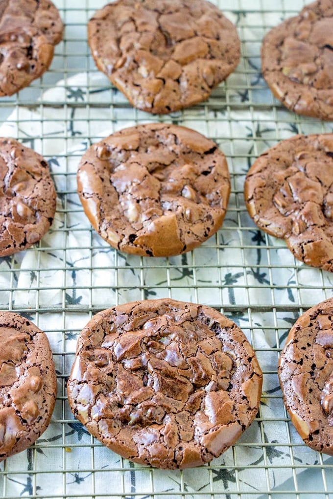 Flourless Chocolate Cookies on a wire rack