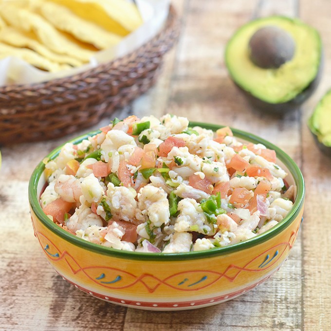 Shrimp Ceviche is refreshingly tangy, slightly spicy, and amazing with crisp tortilla chips. It's the perfect summer treat!