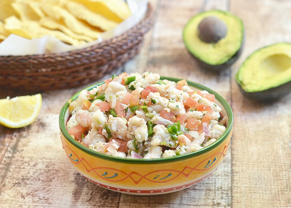 Shrimp Ceviche is refreshingly tangy, slightly spicy, and amazing with crisp tortilla chips. It's the perfect summer treat!