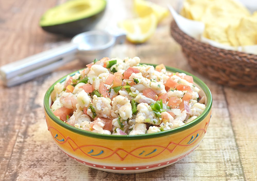 Shrimp Ceviche is refreshingly tangy, slightly spicy, and amazing with crisp tortilla chips. It's the perfect summer treat!