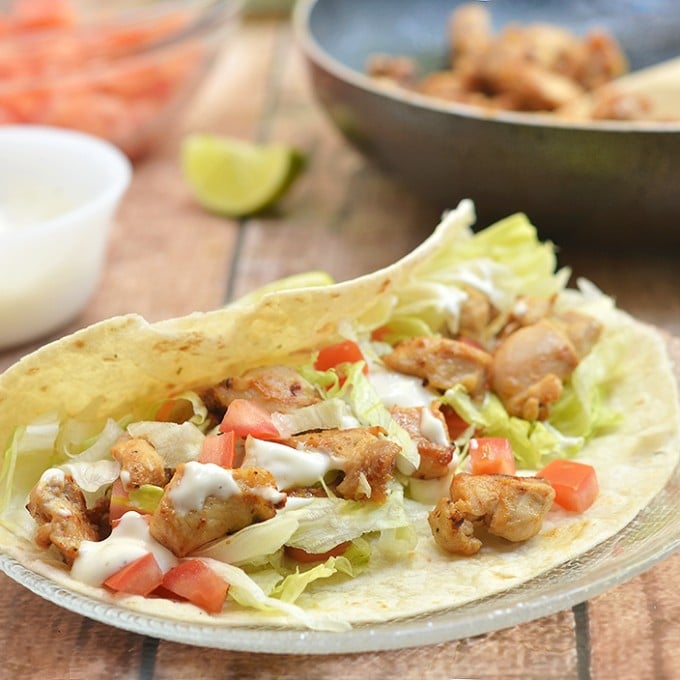 Chicken Soft Tacos with Secret Sauce are what's for dinner tonight! With flavorful chicken morsels and taco fixings wrapped in soft tortillas, and then drizzled with a dreamy Del Taco-inspired sauce, they are quick and easy to make yet pack big, bold flavors.