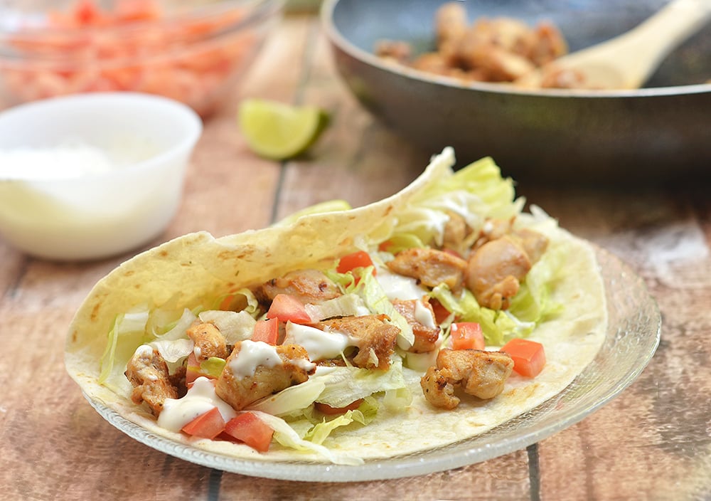 Chicken Soft Tacos with Secret Sauce are what's for dinner tonight! With flavorful chicken morsels and taco fixings wrapped in soft tortillas, and then drizzled with a dreamy Del Taco-inspired sauce, they are quick and easy to make yet pack big, bold flavors.