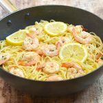 Lemon Butter Garlic Shrimp Pasta in a pan