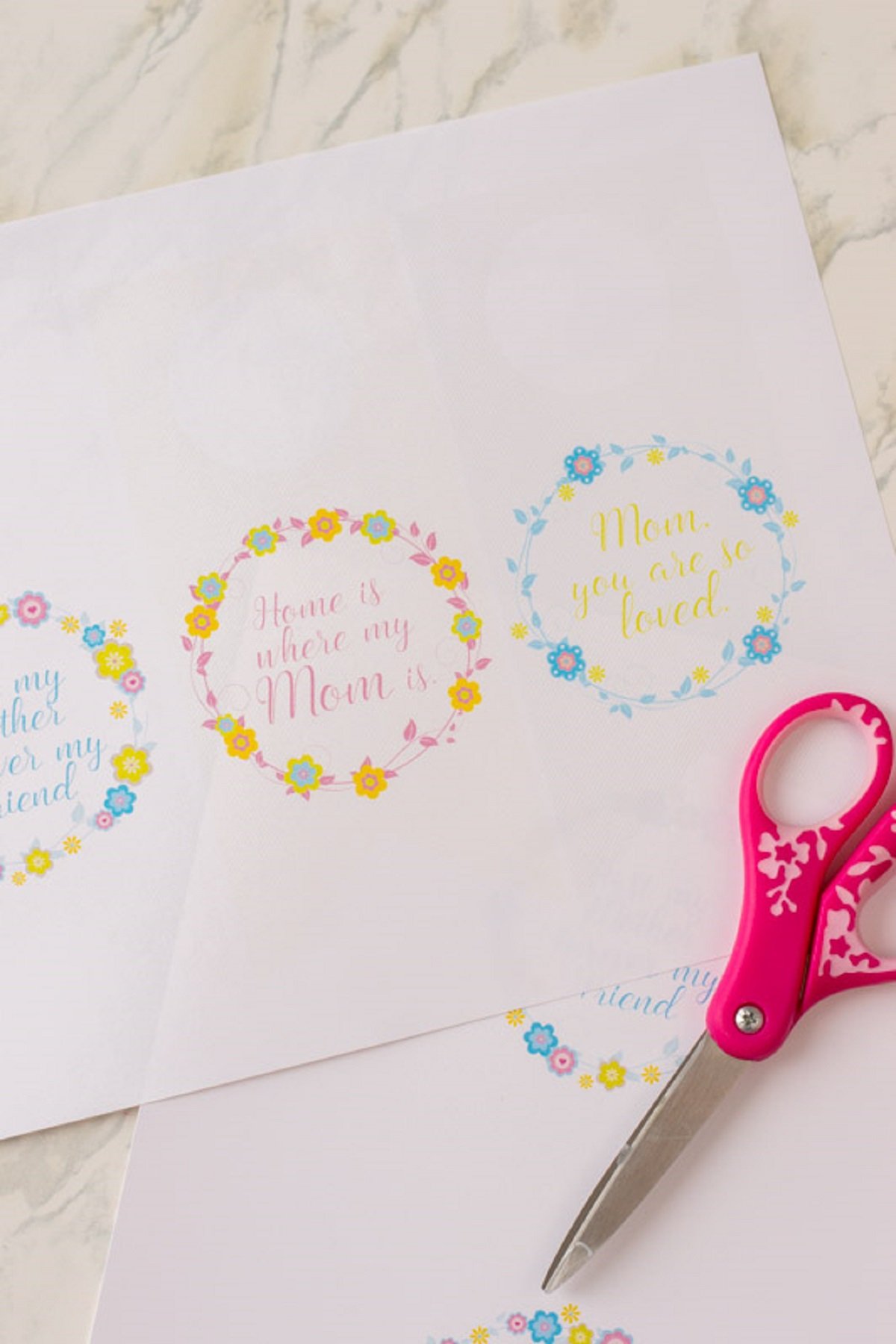 wine bottle tag printables and scissors