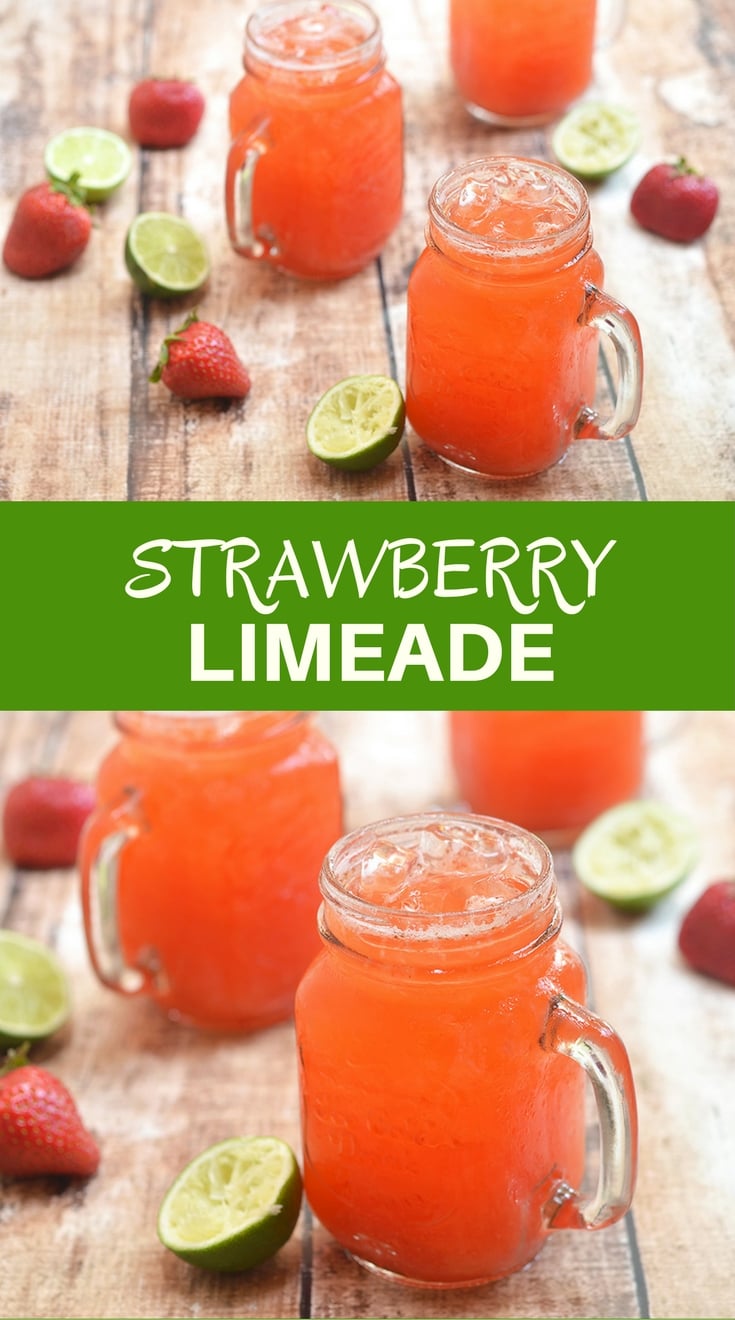 Strawberry Limeade is a refreshing summer drink made with freshly-squeezed lime juice, pureed strawberries and simple syrup. It's fresh, tangy, fruity and the perfect way to beat the heat.