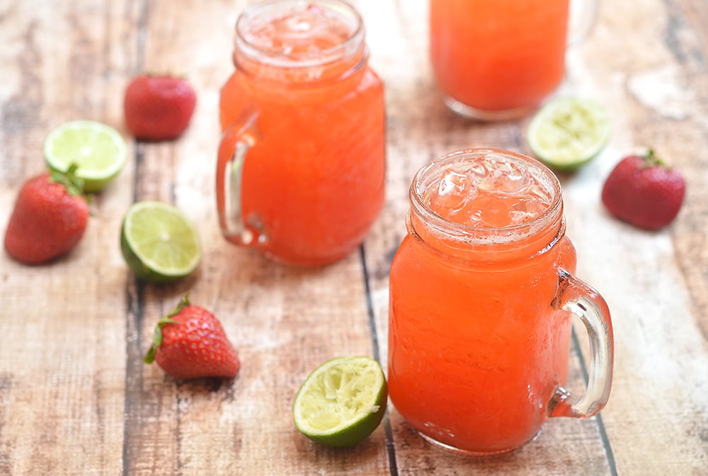 Strawberry Limeade is a refreshing summer drink made with freshly-squeezed lime juice, pureed strawberries, and simple syrup. It's fresh, tangy, fruity and the perfect way to beat the heat.