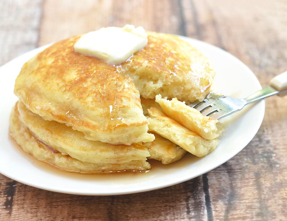 Plump and pillowy, these IHOP Pancakes copycat are just as tasty and delicious as what you'd find in the restaurant yet cost a fraction of the price. You can easily double the recipe to feed a large crowd or add chopped fresh fruits to the batter for another layer of yum.