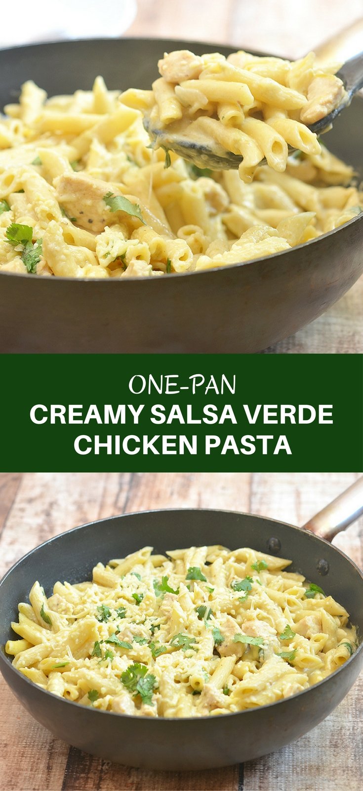 One-Pan Creamy Salsa Verde Chicken Pasta is creamy, cheesy, slightly spicy, and a must-try! It's quick and easy to make, requires few simple ingredients, and cooks in one pan!