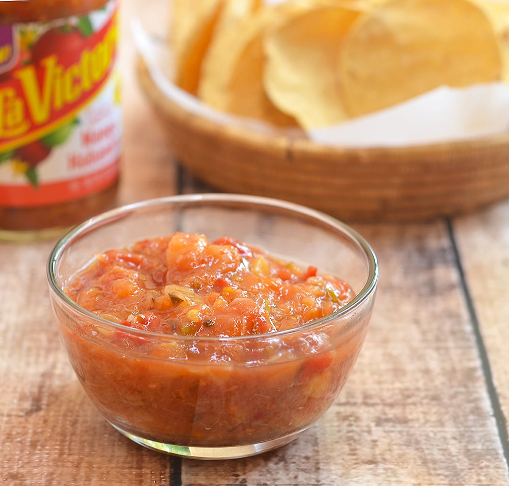 This chunky mango habenero salsa is delicious with chips too!