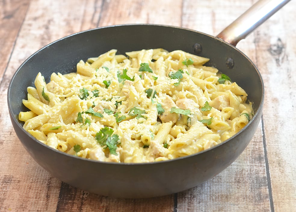 Creamy Salsa Verde Chicken with Pasta one pan recipe is super easy to make and is sure to be a family favorite. It's creamy and tasty!