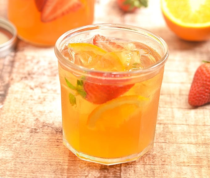 Cold Brew Iced Tea with oranges and strawberries