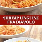 shrimp and linquine fra diavolo in a serving plate