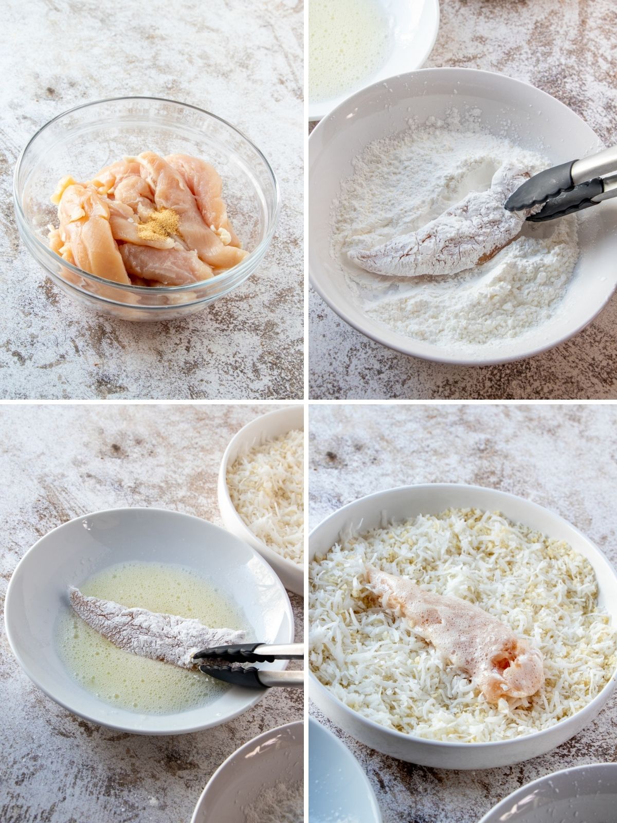 coating chicken tenders with shredded coconut