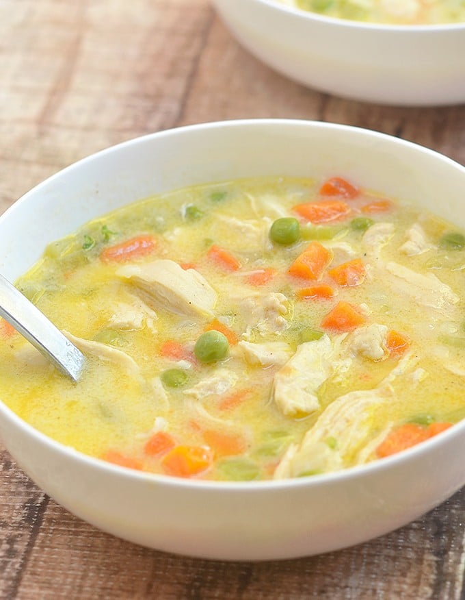 Chicken Pot Pie Soup has all the flavor and comfort of classic chicken pot pie but without the extra calories and extra work of a pie crust. Hearty and delicious, it’s perfect comfort food for chilly winters.