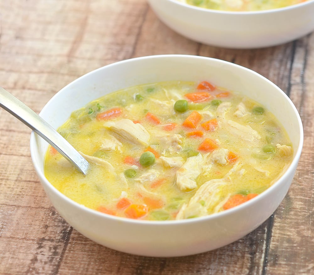 Chicken Pot Pie Soup has all the flavor and comfort of classic chicken pot pie but without the extra calories and extra work of a pie crust. Hearty and delicious, it’s perfect comfort food for chilly winters.