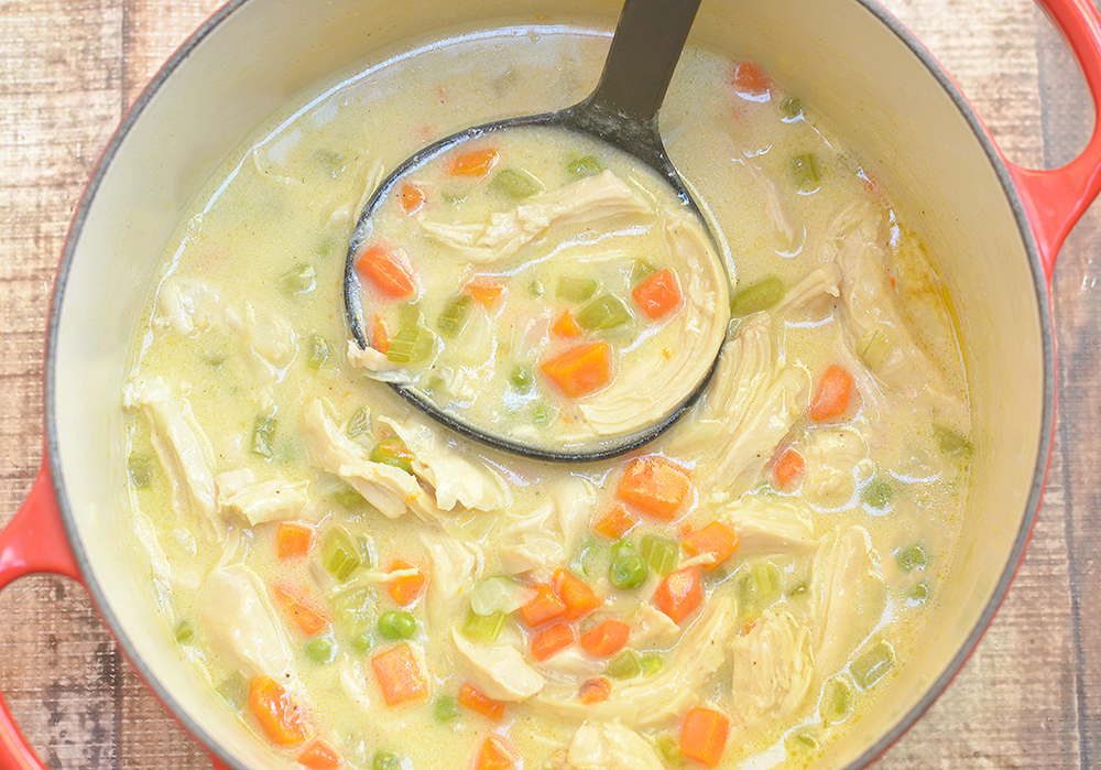 This chicken pot pie soup tastes just like the real thing, without the work of making a pie crust. 