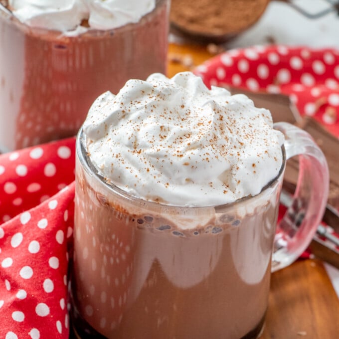 Disneyland's Hot Chocolate Copycat in a glass with whipped cream