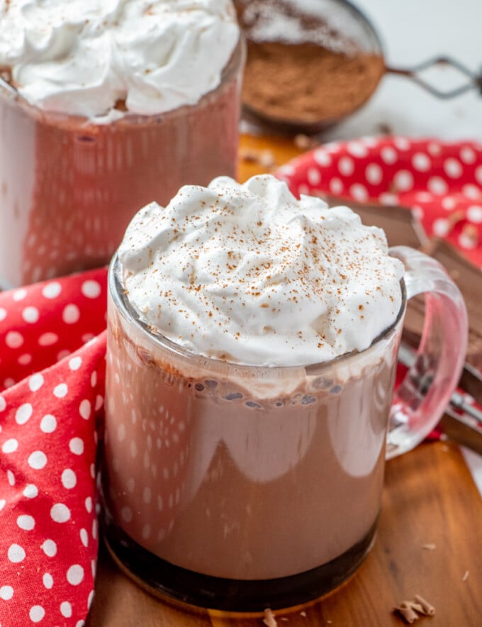 Disneyland's Hot Chocolate Copycat in a glass with whipped cream