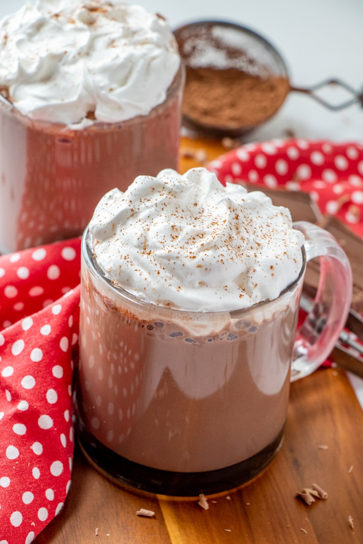 Disneyland's Hot Chocolate Copycat in a glass with whipped cream