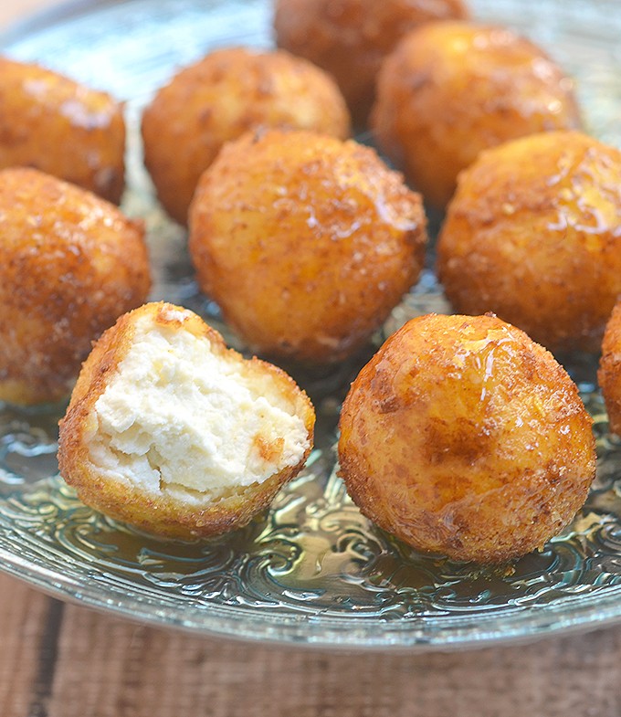 Fried Goat Cheese Balls drizzled with honey are sweet, creamy and crunchy. Perfect for a party!
