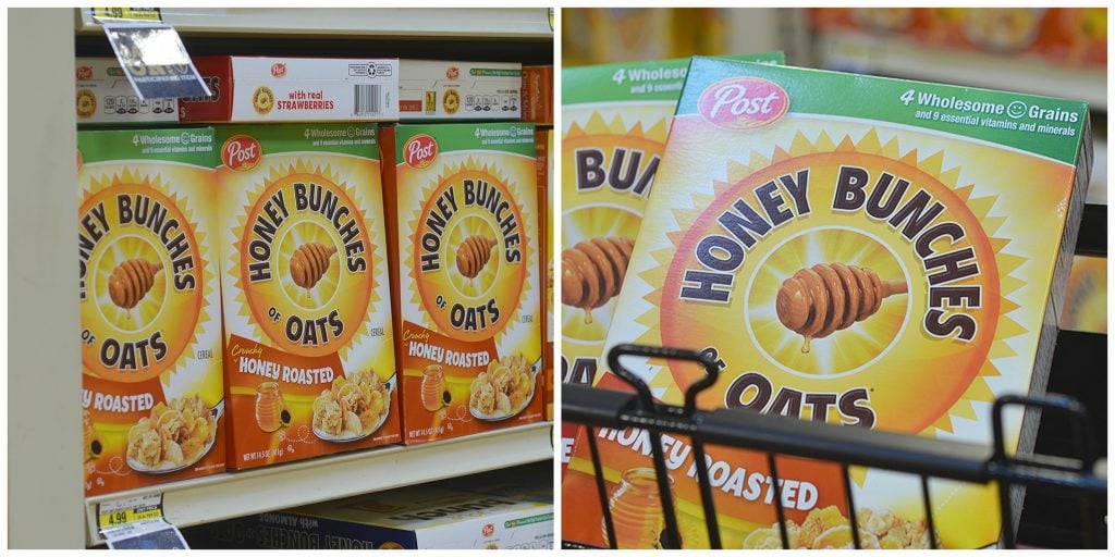 Shopping for Honey Bunches of Oats cereal to make the goat cheese ball recipe. 