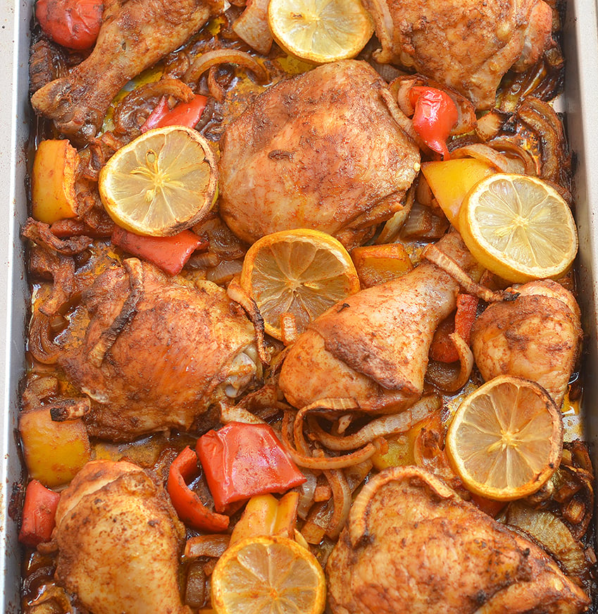 Peruivian Roasted Chicken delivers big, bold flavors without a lot of effort. Moist, juicy, and loaded with sweet onions, bell peppers, and lemon, it's sure to be a family favorite!