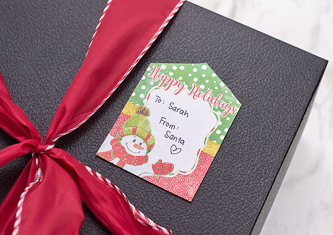 gift box with printable Christmas gift tag