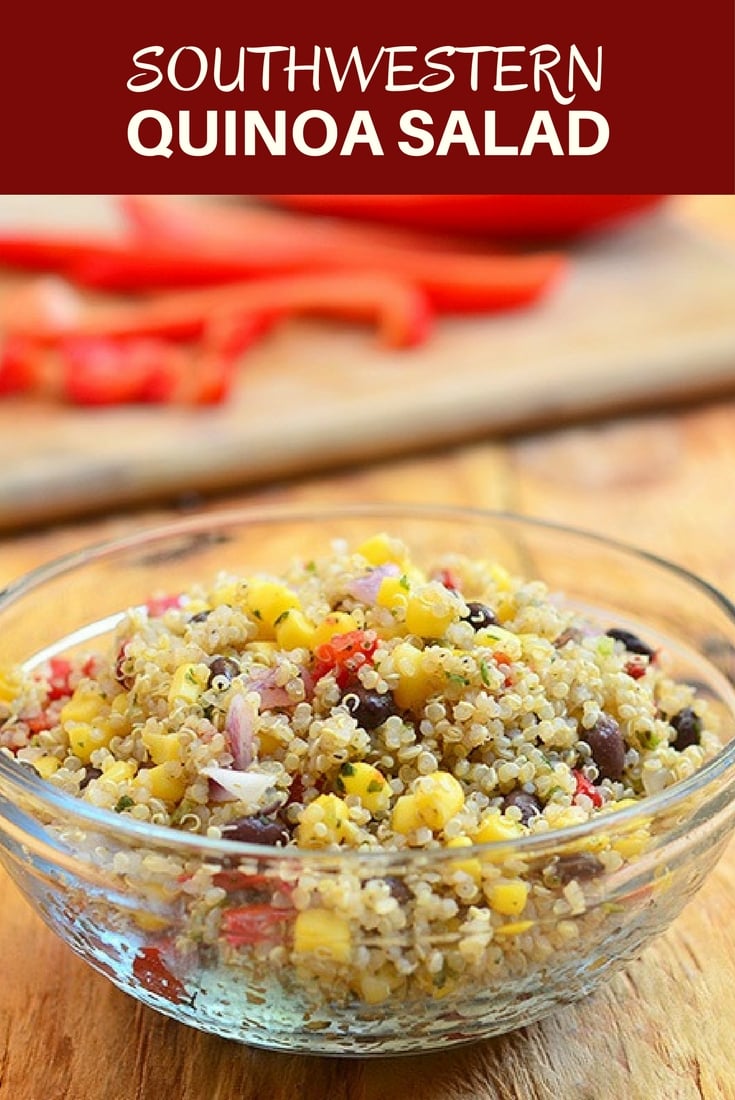 Southwestern Quinoa Salad with quinoa, black beans, corn, bell peppers and lime dressing. Bursting with southwestern flavors, this side dish is delicious as it's nutritious.