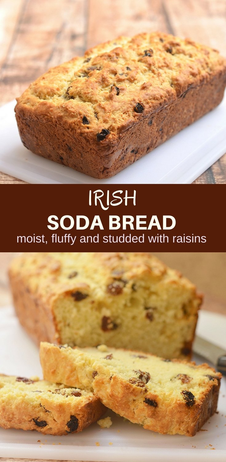 Irish Soda Bread with a delicious golden crust on the outside, moist and fluffy on the inside, and generously studded with plump raisins is the best quick bread loaf you'll ever have! It's perfect for all your St. Patrick's celebrations but just as good all year long