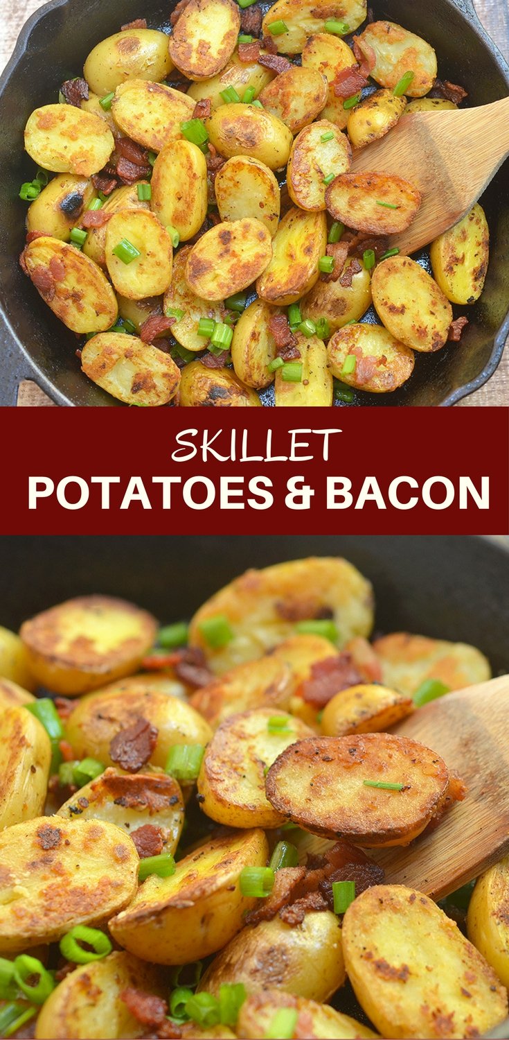 Skillet Potatoes and Bacon makes a simple yet spectacular addition to any dinner meal. With crisp edges, creamy centers, and loads of flavor, the everyone will be fighting over the last piece!