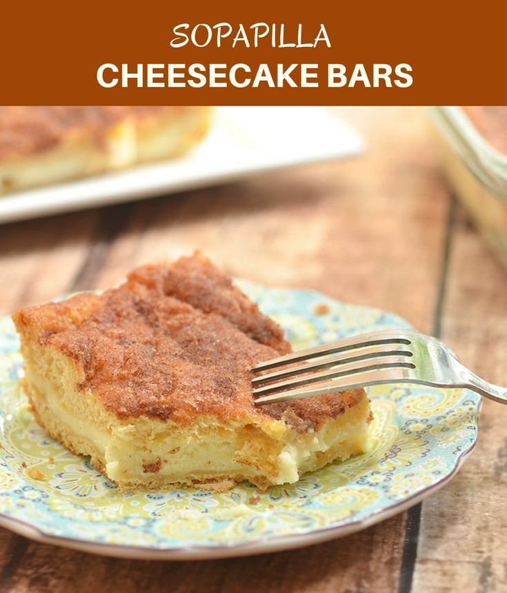 Sopapilla Cheesecake Bars with pillowy, cinnamon pastry and dreamy cheesecake layer are ridiculously easy to make yet absolutely delicious. Make sure to double the batch as your guests will be lining up for more!