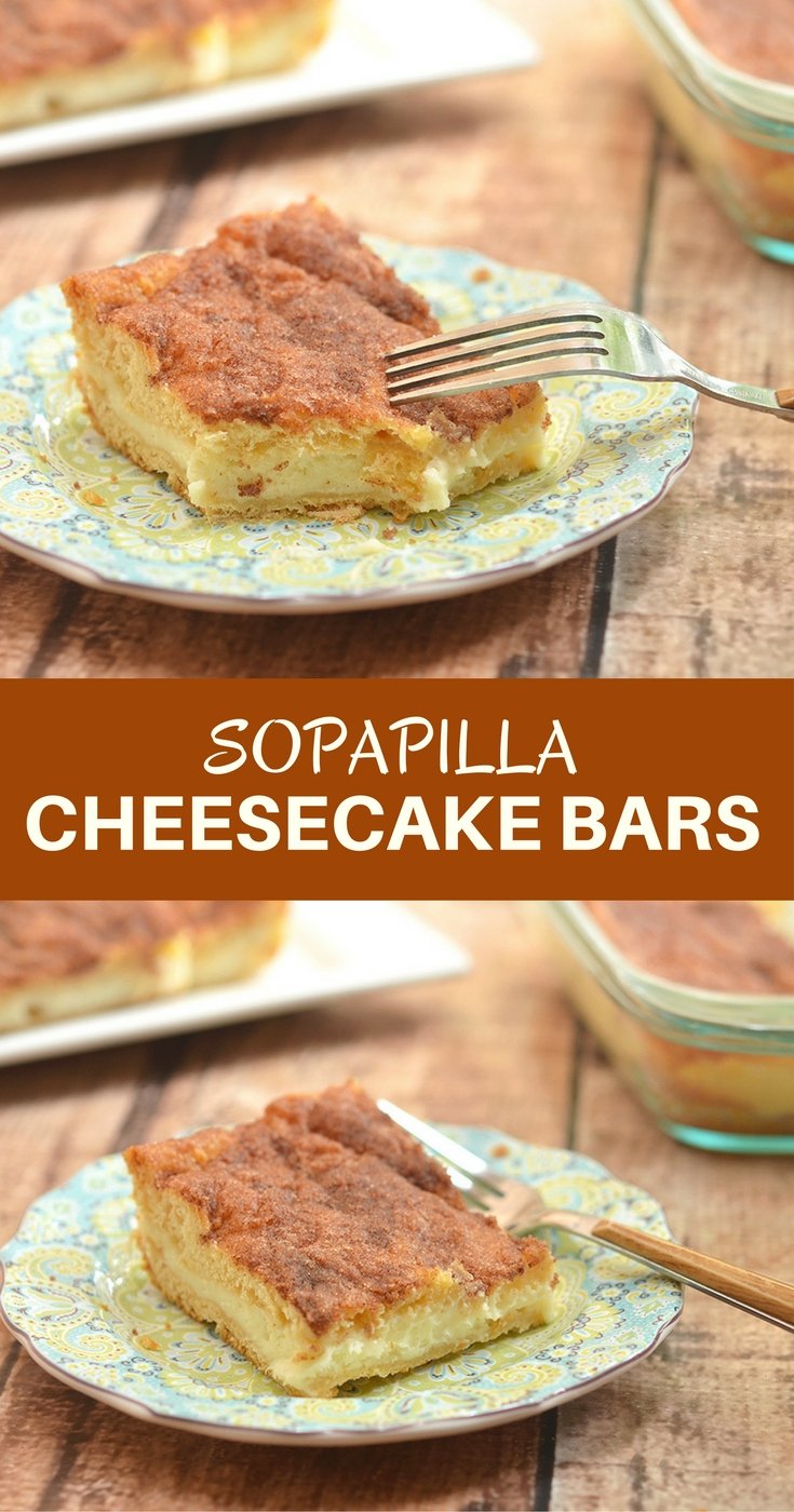 Sopapilla Cheesecake Bars with pillowy, cinnamon pastry and dreamy cheesecake layer are ridiculously easy to make yet absolutely delicious. Make sure to double the batch as your guests will be lining up for more!