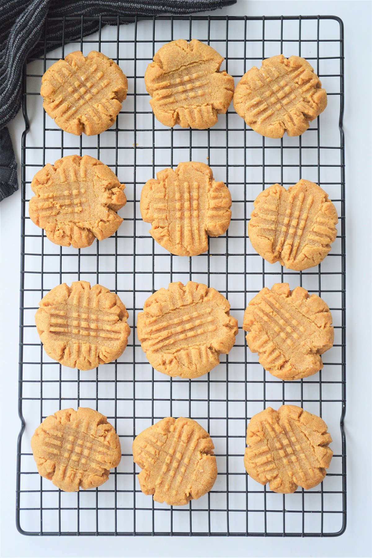 three ingredient peanut butter cookies on a wire rack