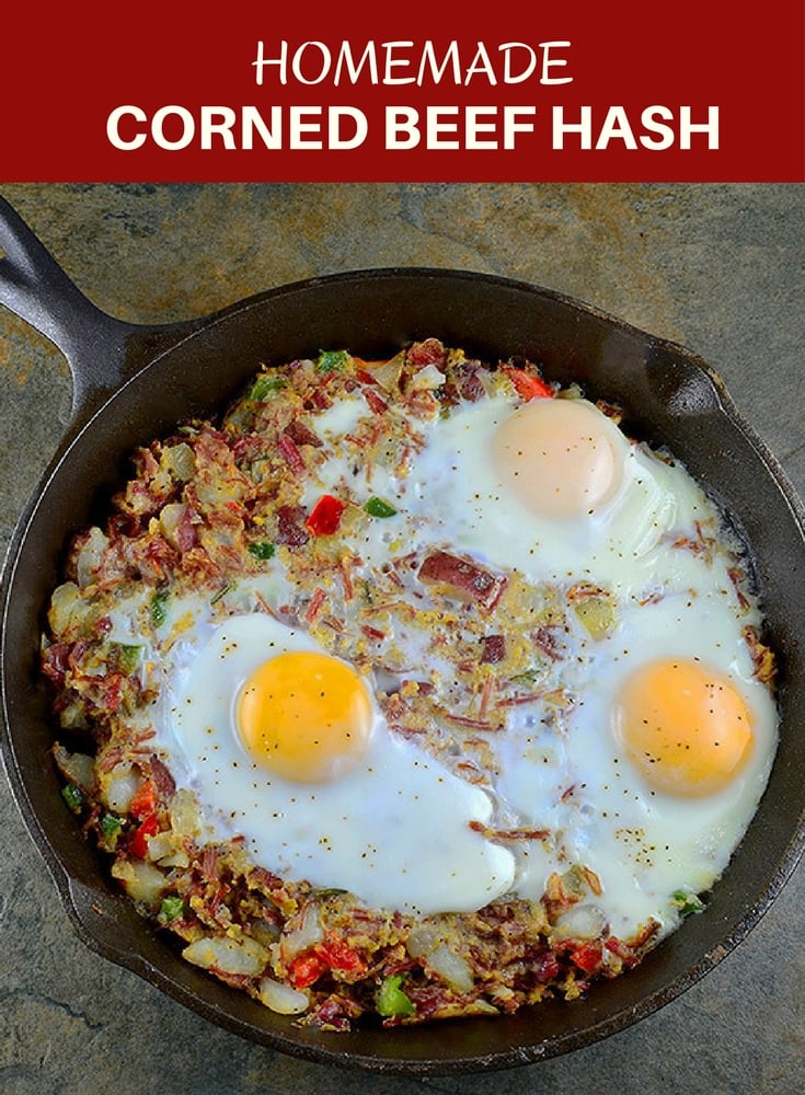 Corned Beef Hash is a delicious breakfast you can whip up from your leftover St. Patrick's feast! A hearty combination of corned beef, potatoes, bell peppers, and soft yolks, it makes a great dinner, too!