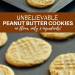 Unbelievable Three Ingredient Peanut Butter Cookies are so easy to make with only three ingredients and NO flour. With an intense peanut butter flavor, these gluten-free cookies are absolutely delicious!