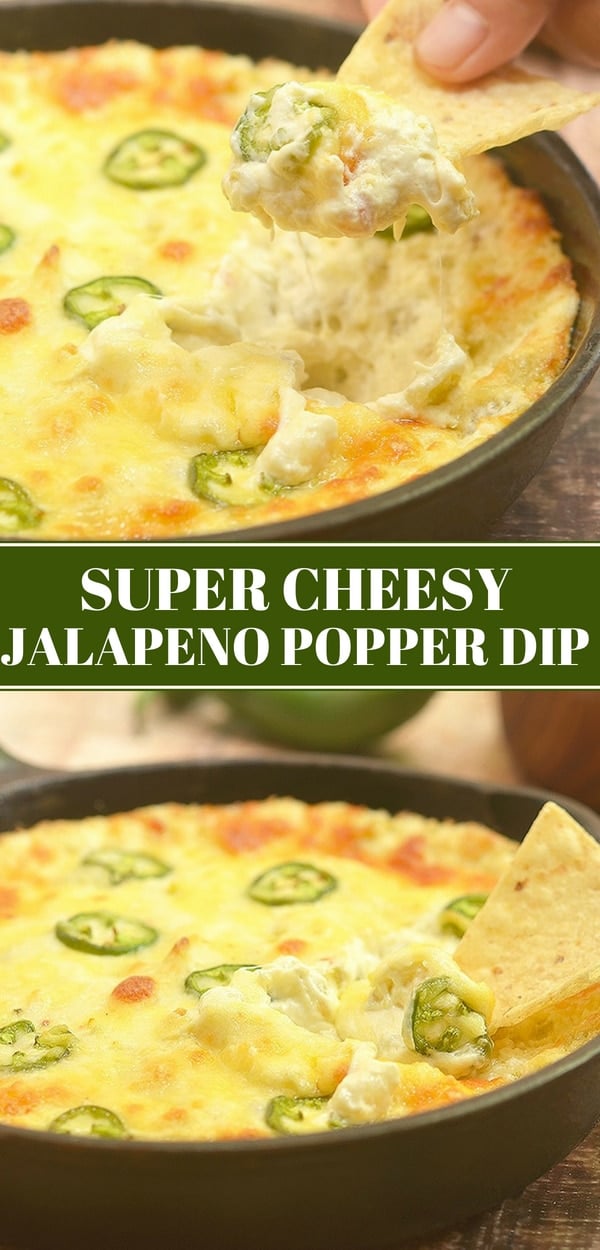 Cheesy Jalapeno Popper Dip in a cast iron pan