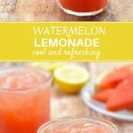 watermelon lemonade in clear glasses with watermelon and lemon slices on the side
