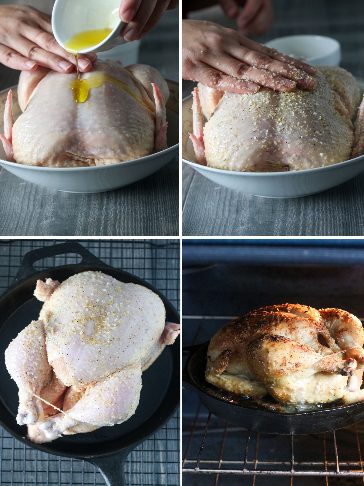 roasting chicken in a cast iron skillet