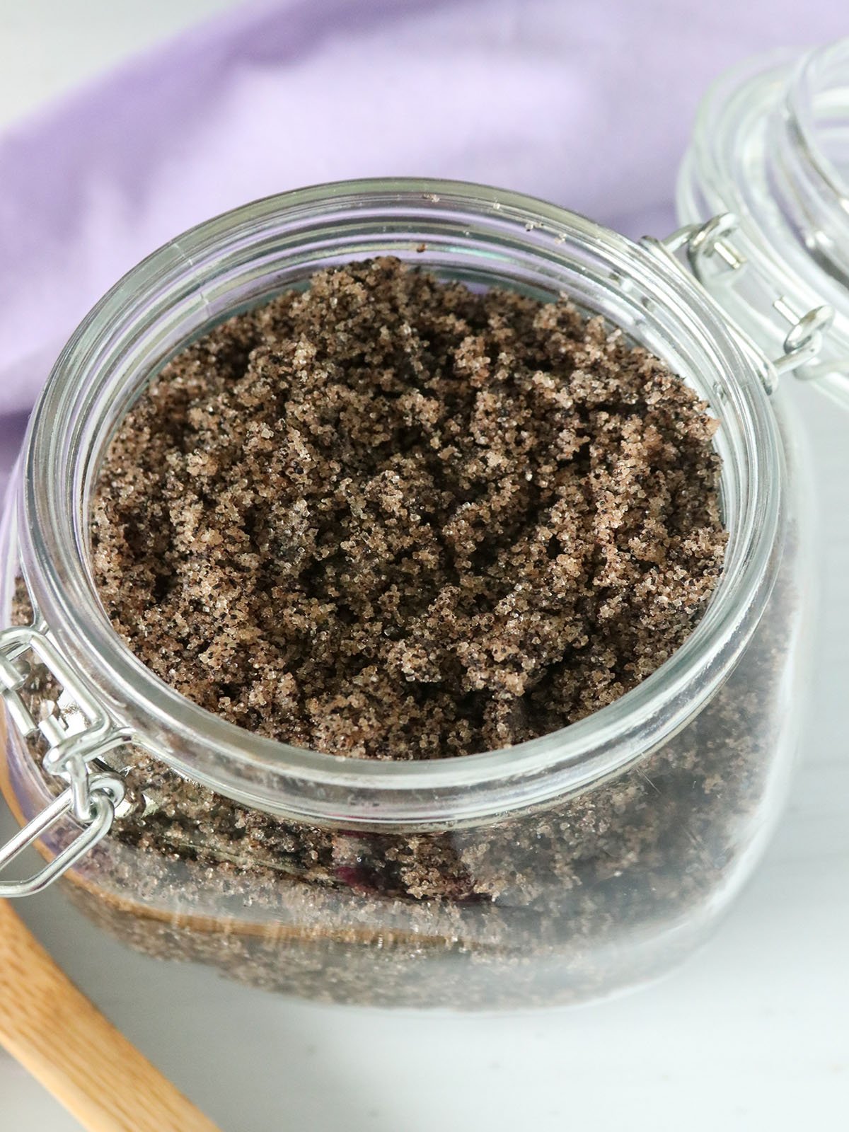 Homemade Coffee Sugar Body Scrub in a glass container