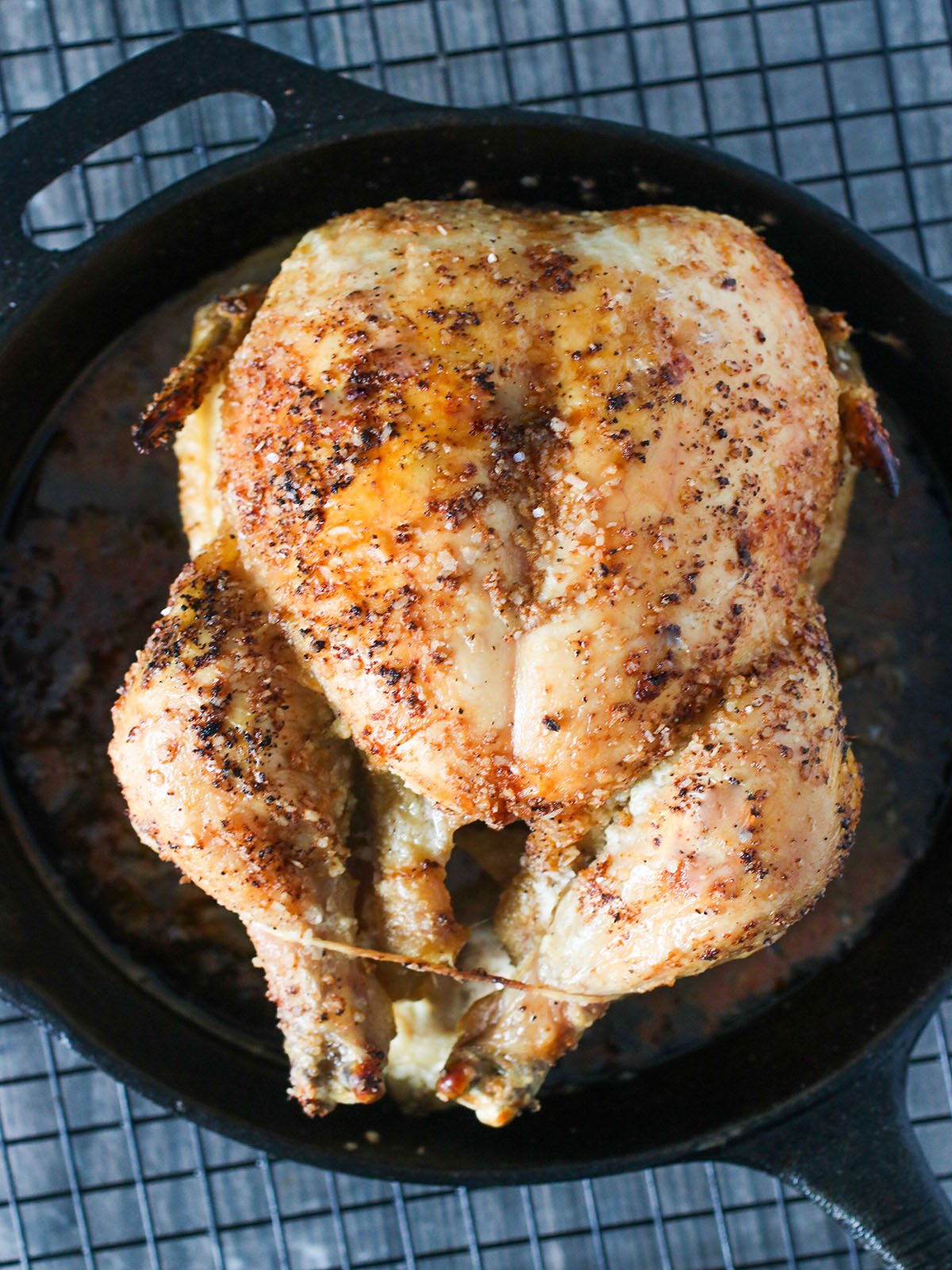 roasted chicken in a cast iron skillet