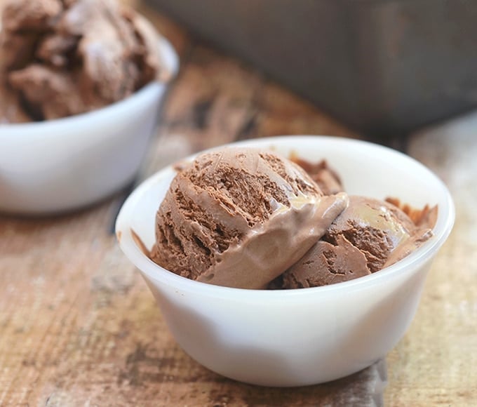 Homemade Chocolate ice cream in white dessert bowls