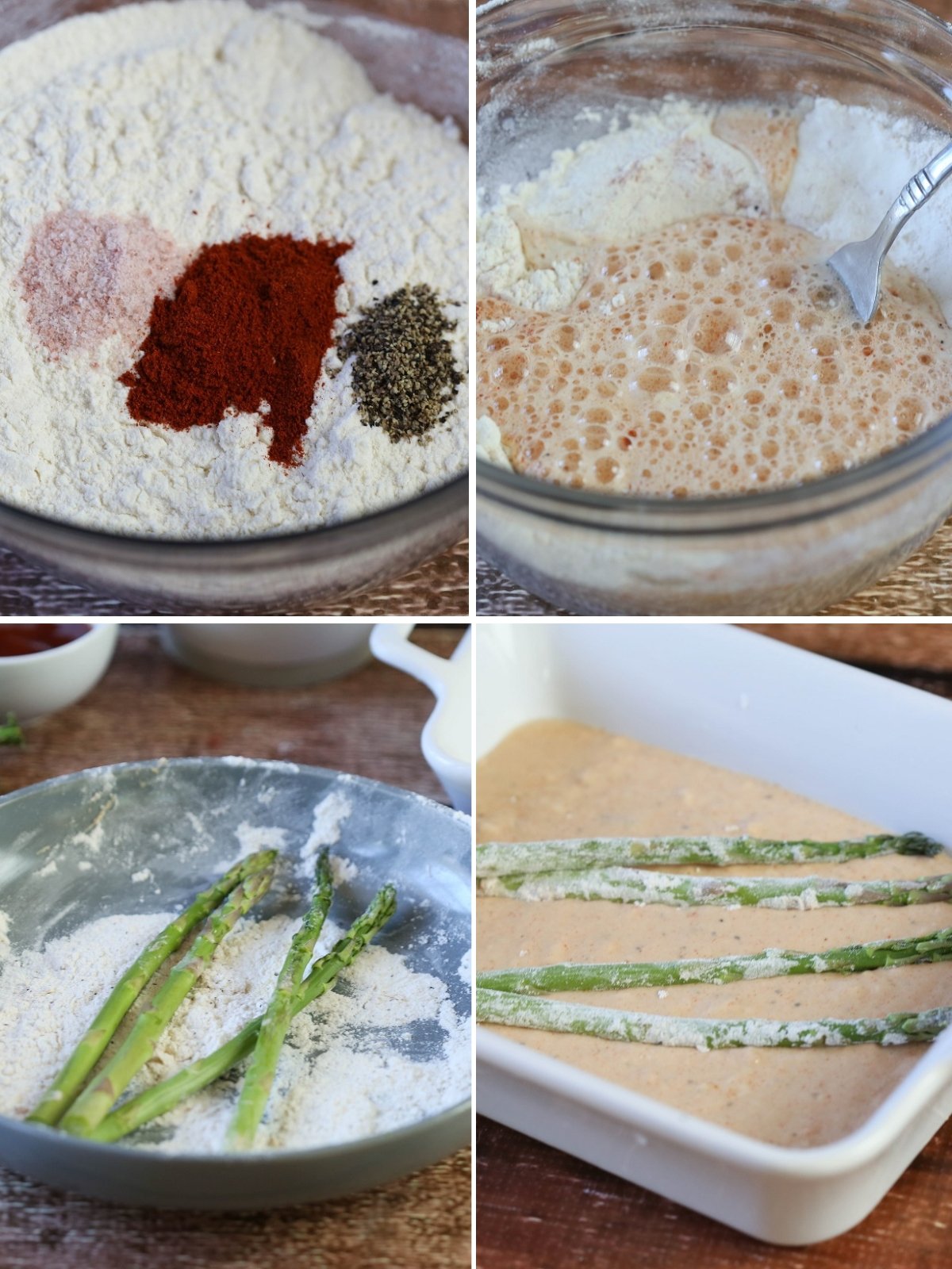 coating asparagus spears in beer batter