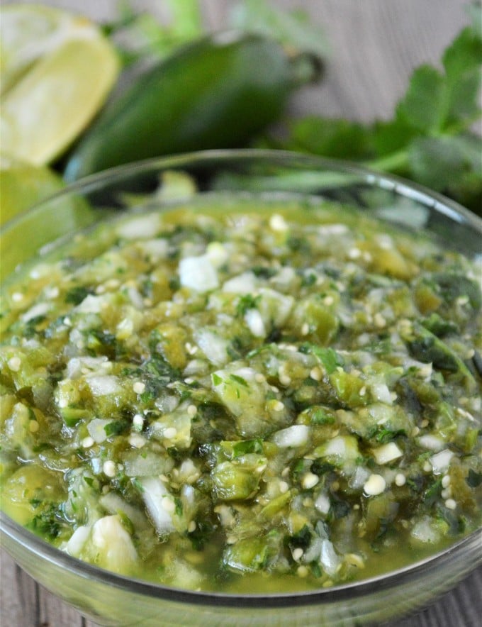 Salsa Verde in a glass bowl