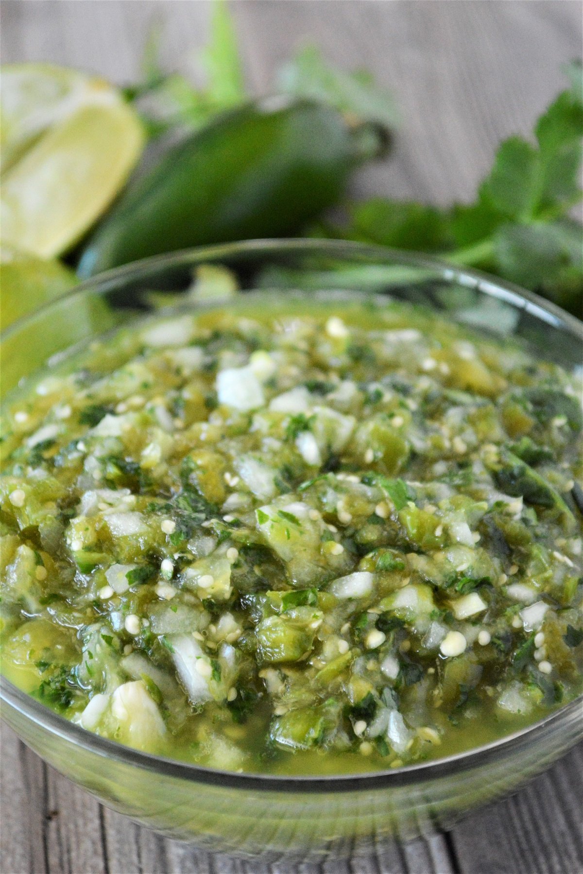 Salsa Verde in a glass bowl