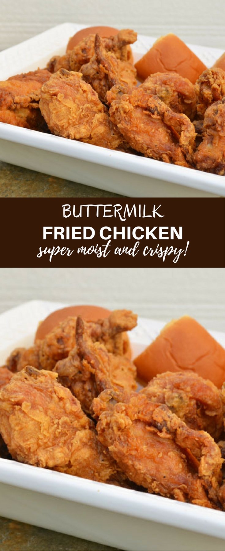 Crispy Buttermilk Fried Chicken is guaranteed to be a crowd pleaser. Learn the simple tips on how to make chicken that's moist and juicy on the inside and golden and crispy on the outside!