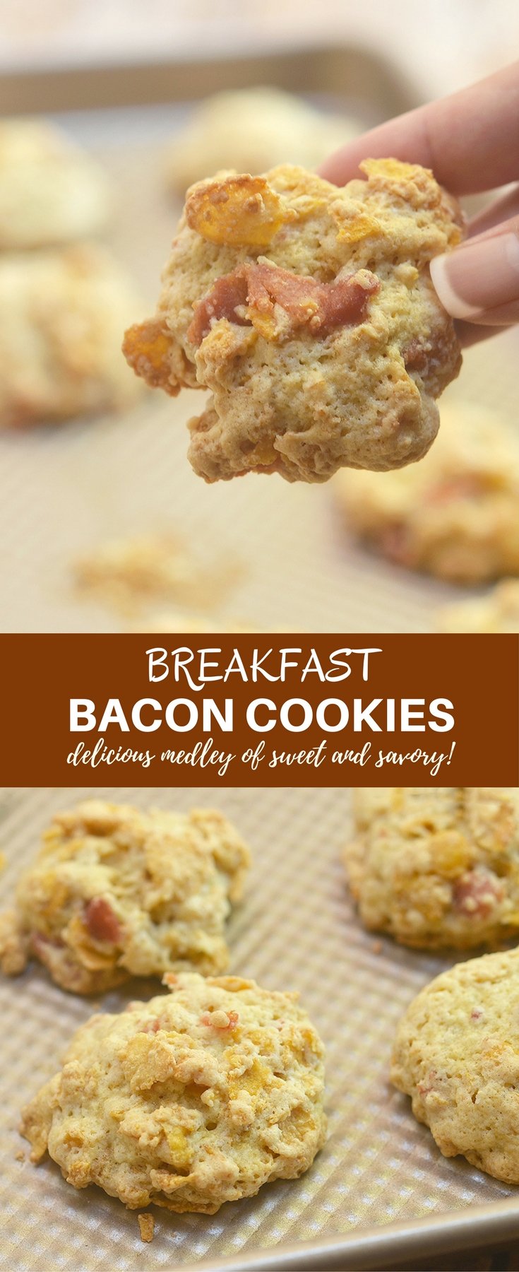 Breakfast Bacon Cookies with crisp bacon and cornflakes are the ultimate treat to kick-start your morning. They're crisp, chewy and a delicious medley with sweet and savory!