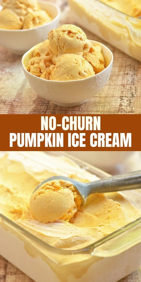 scoops of pumpkin ice cream in white bowls