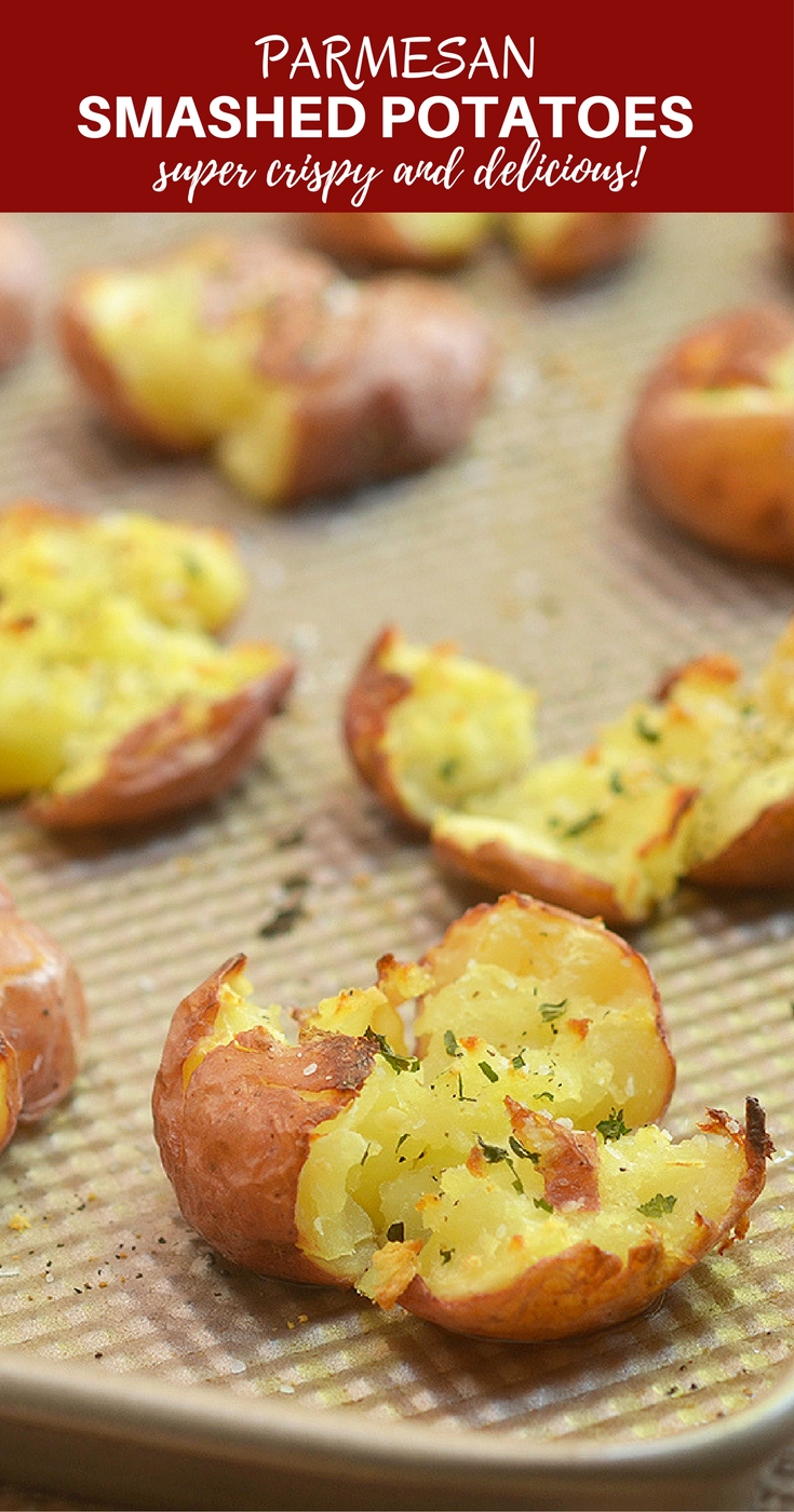 Parmesan Smashed Potatoes are fluffy on the inside and crispy on the outside for a seriously addicting side dish. They might not be the prettiest spuds on the block but they sure are one of the tastiest!
